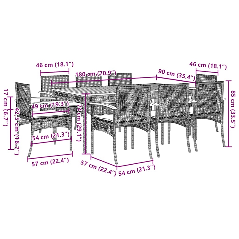 vidaXL 9 Piece Patio Dining Set with Cushions Beige Poly Rattan