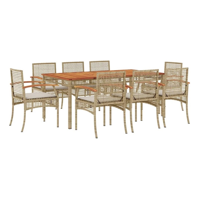 vidaXL 9 Piece Patio Dining Set with Cushions Beige Poly Rattan