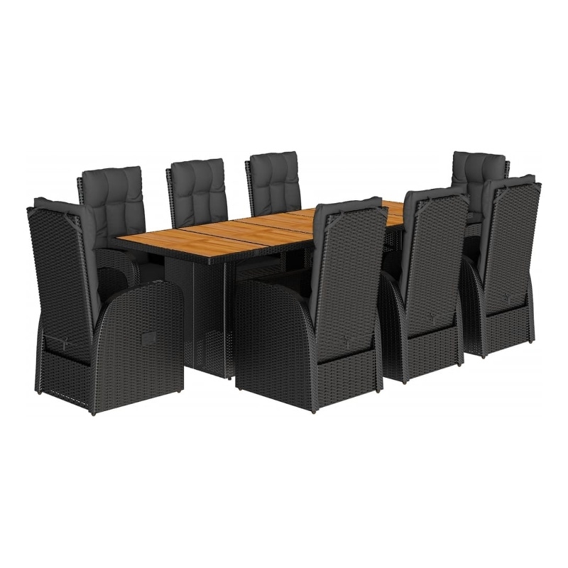 vidaXL 9 Piece Patio Dining Set with Cushions Black Poly Rattan