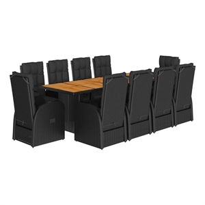 vidaXL 11 Piece Patio Dining Set with Cushions Black Poly Rattan