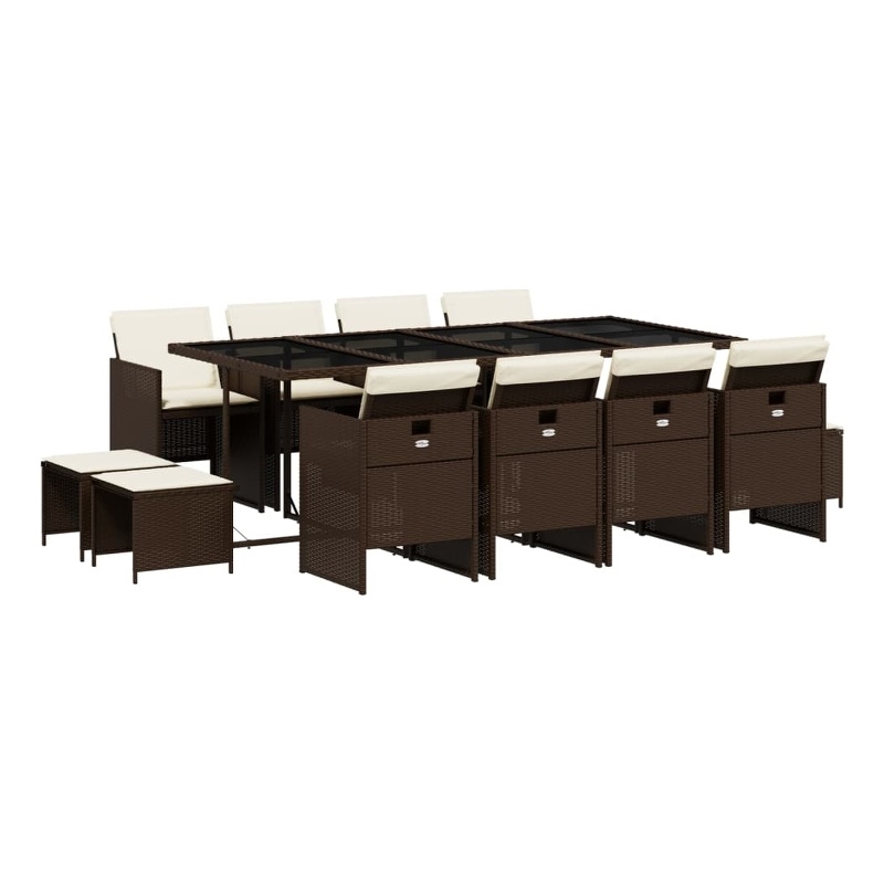 vidaXL 13 Piece Patio Dining Set with Cushions Brown Poly Rattan