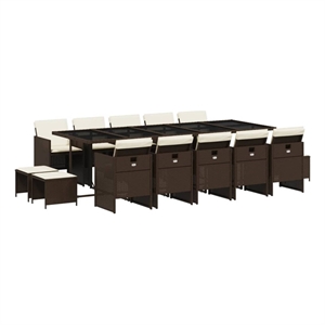 vidaXL 15 Piece Patio Dining Set with Cushions Brown Poly Rattan
