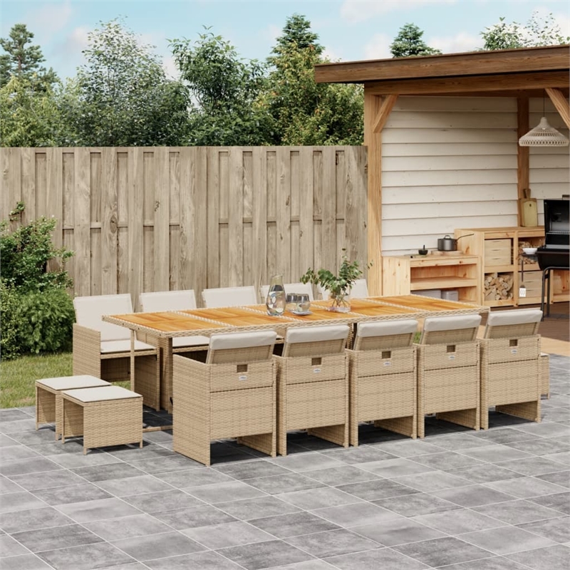vidaXL 15 Piece Patio Dining Set with Cushions Beige Poly Rattan