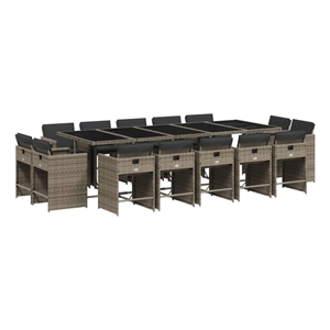 vidaXL 15 Piece Patio Dining Set with Cushions Gray Poly Rattan