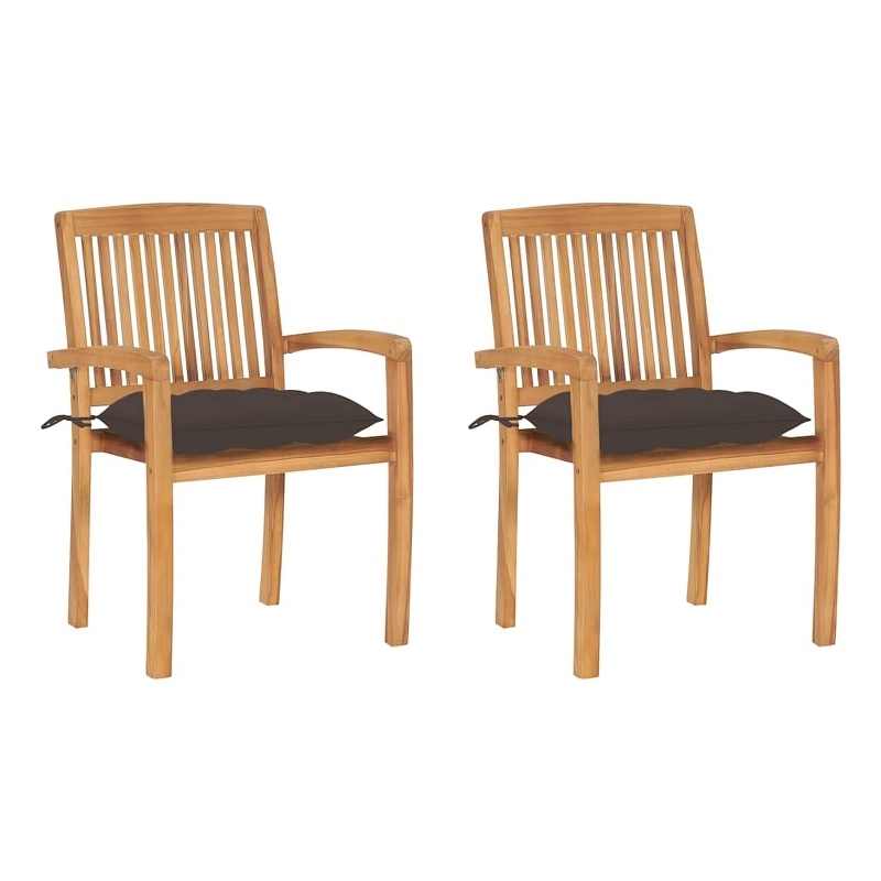 vidaXL Patio Chairs 2 pcs with Taupe Cushions Solid Teak Wood