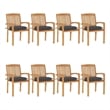 vidaXL Stacking Patio Chairs with Cushions 8 pcs Solid Teak Wood