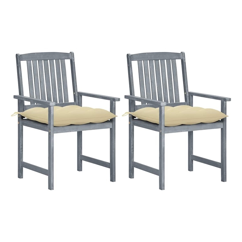 vidaXL Patio Chairs with Cushions 2 pcs Gray Solid Acacia Wood