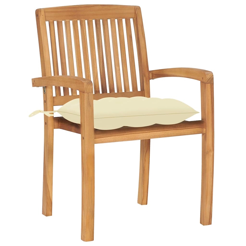 vidaXL Patio Chairs 2 pcs with Cream White Cushions Solid Teak Wood