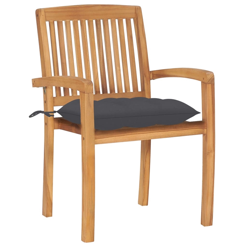 vidaXL Patio Chairs 2 pcs with Anthracite Cushions Solid Teak Wood