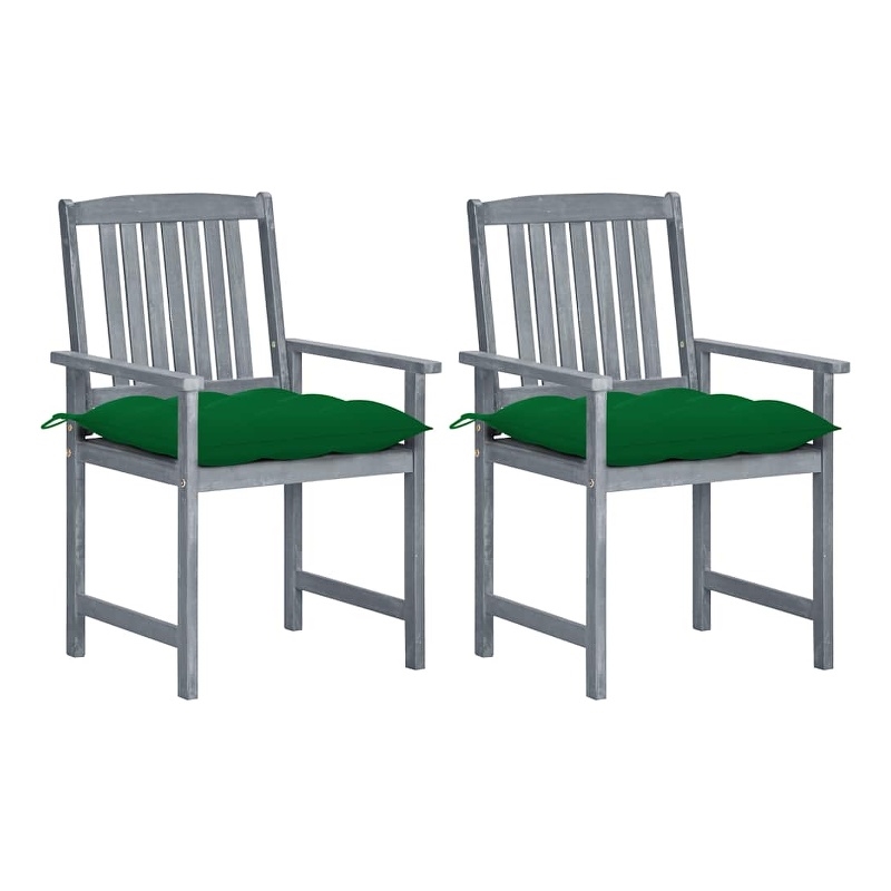 vidaXL Patio Chairs with Cushions 2 pcs Gray Solid Acacia Wood