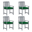 vidaXL Patio Chairs with Cushions 4 pcs Gray Solid Acacia Wood