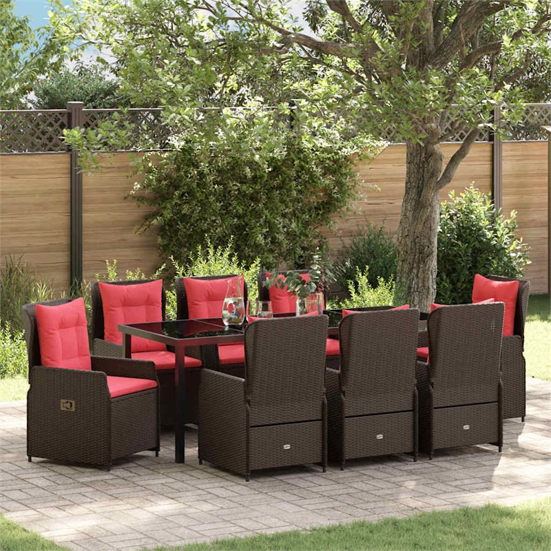 vidaXL Garden Dining Set 9 pcs Brown Poly rattan