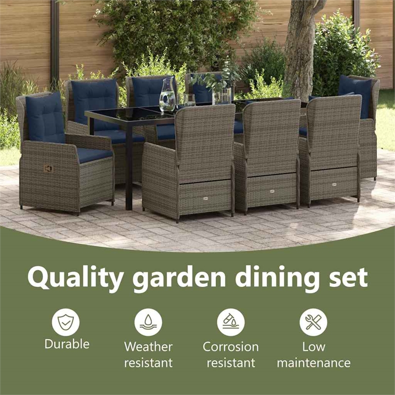 vidaXL Garden Dining Set 9 pcs Gray Poly rattan