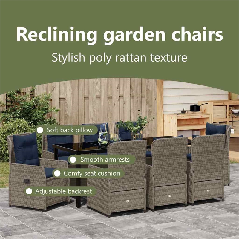 vidaXL Garden Dining Set 9 pcs Gray Poly rattan