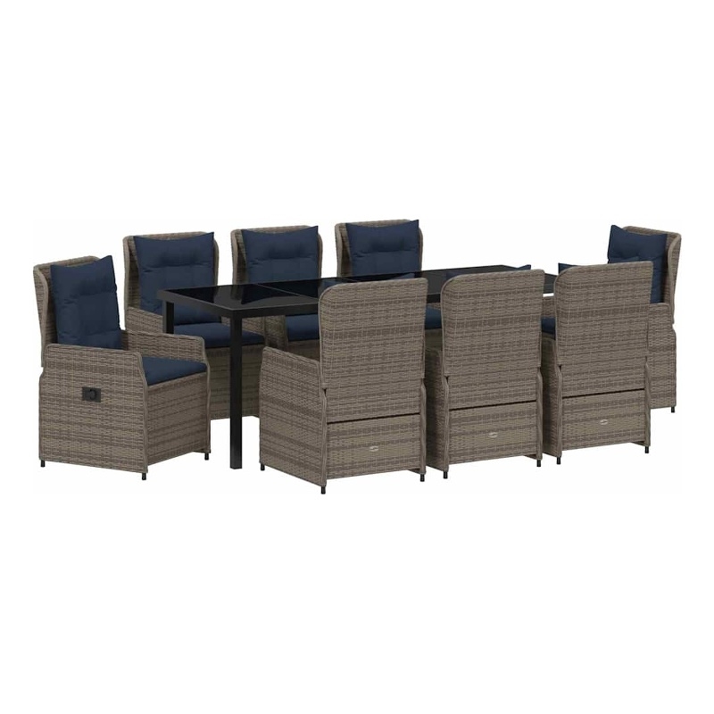 vidaXL Garden Dining Set 9 pcs Gray Poly rattan