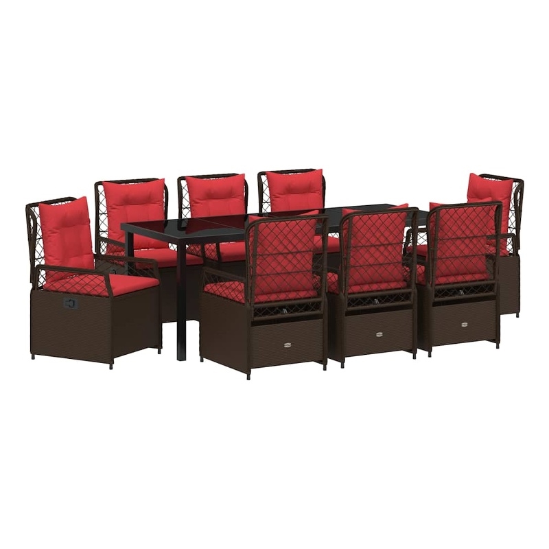 vidaXL Garden Dining Set 9 pcs Brown Poly Rattan