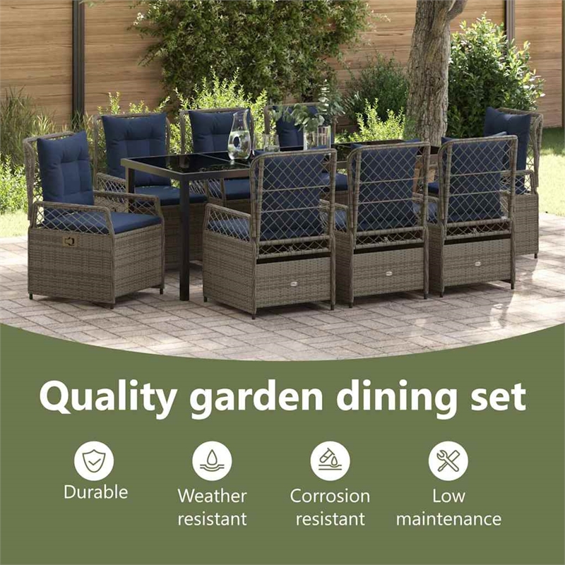 vidaXL Garden Dining Set 9 pcs Grey Poly Rattan
