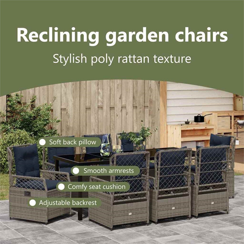 vidaXL Garden Dining Set 9 pcs Grey Poly Rattan