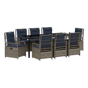 vidaXL Garden Dining Set 9 pcs Grey Poly Rattan