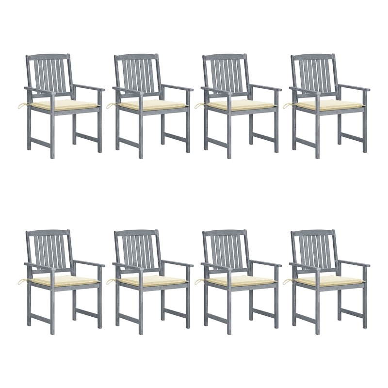 vidaXL Patio Chairs with Cushions 8 pcs Solid Acacia Wood Gray
