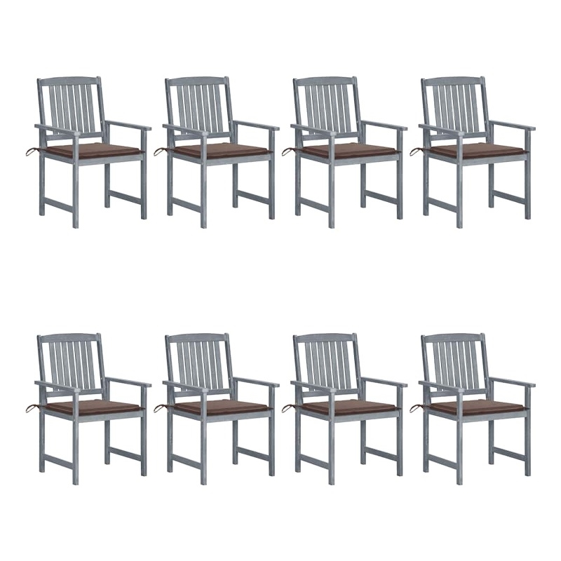 vidaXL Patio Chairs with Cushions 8 pcs Solid Acacia Wood Gray