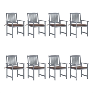 vidaXL Patio Chairs with Cushions 8 pcs Solid Acacia Wood Gray