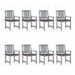 vidaXL Patio Chairs with Cushions 8 pcs Solid Acacia Wood Gray