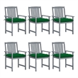 vidaXL Patio Chairs with Cushions 6 pcs Solid Acacia Wood Gray