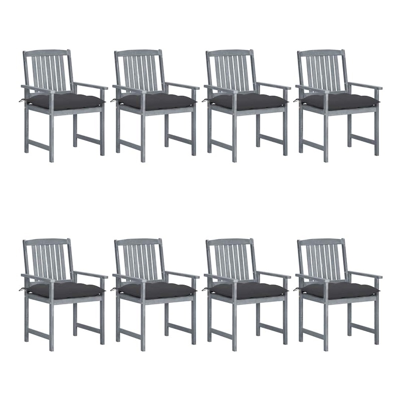 vidaXL Patio Chairs with Cushions 8 pcs Solid Acacia Wood Gray