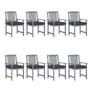 vidaXL Patio Chairs with Cushions 8 pcs Solid Acacia Wood Gray