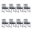 vidaXL Patio Chairs with Cushions 8 pcs Solid Acacia Wood Gray