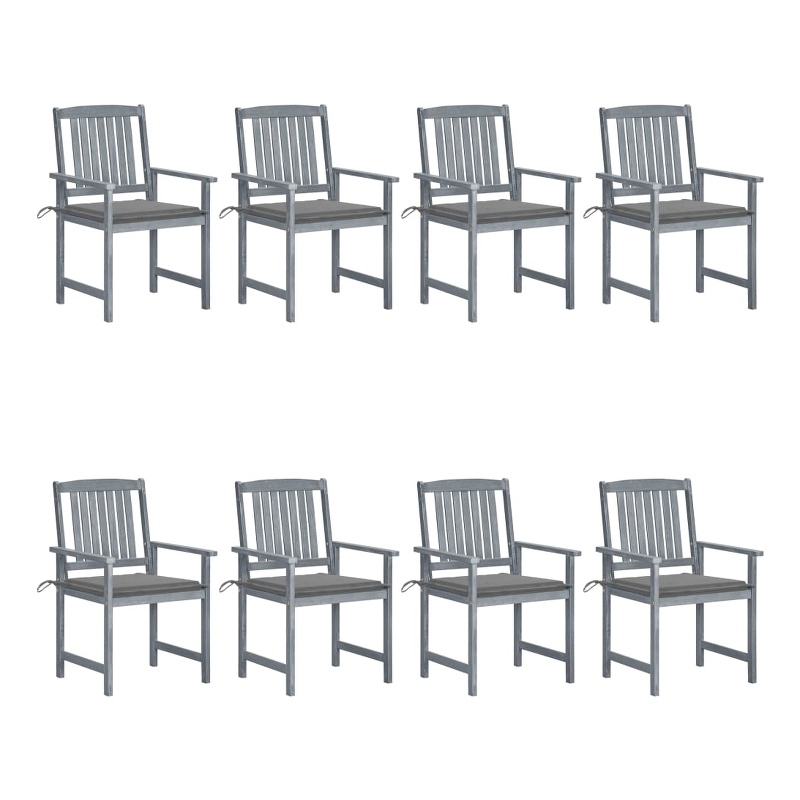 vidaXL Patio Chairs with Cushions 8 pcs Solid Acacia Wood Gray
