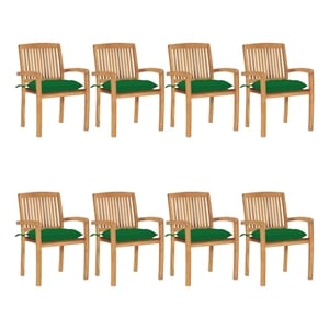 vidaXL Stacking Patio Chairs with Cushions 8 pcs Solid Teak Wood