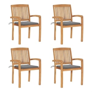 vidaXL Stacking Patio Chairs with Cushions 4 pcs Solid Teak Wood