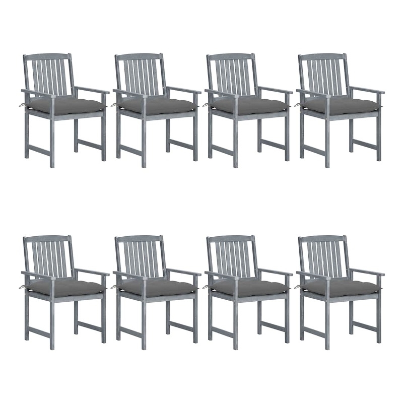 vidaXL Patio Chairs with Cushions 8 pcs Solid Acacia Wood Gray