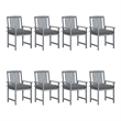vidaXL Patio Chairs with Cushions 8 pcs Solid Acacia Wood Gray
