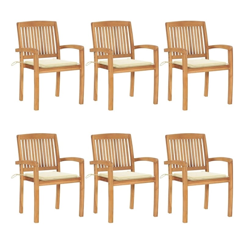 vidaXL Stacking Patio Chairs with Cushions 6 pcs Solid Teak Wood