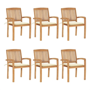 vidaXL Stacking Patio Chairs with Cushions 6 pcs Solid Teak Wood