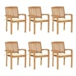 vidaXL Stacking Patio Chairs with Cushions 6 pcs Solid Teak Wood