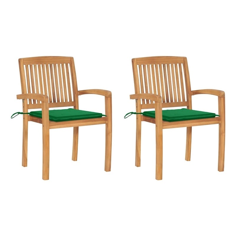 vidaXL Patio Chairs 2 pcs with Green Cushions Solid Teak Wood