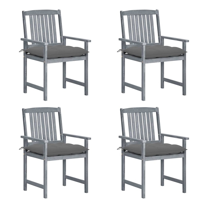 vidaXL Patio Chairs with Cushions 4 pcs Gray Solid Acacia Wood