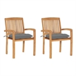 vidaXL Patio Chairs 2 pcs with Gray Cushions Solid Teak Wood