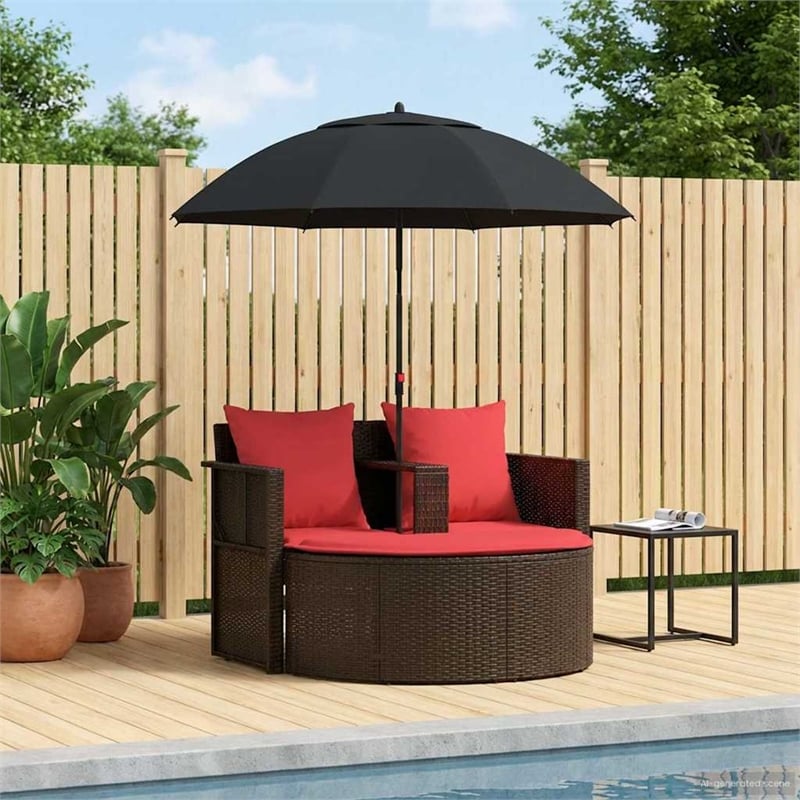 vidaXL Garden Sofa Brown and Red 66.14 x 66.14 x 70.87 in Poly Rattan