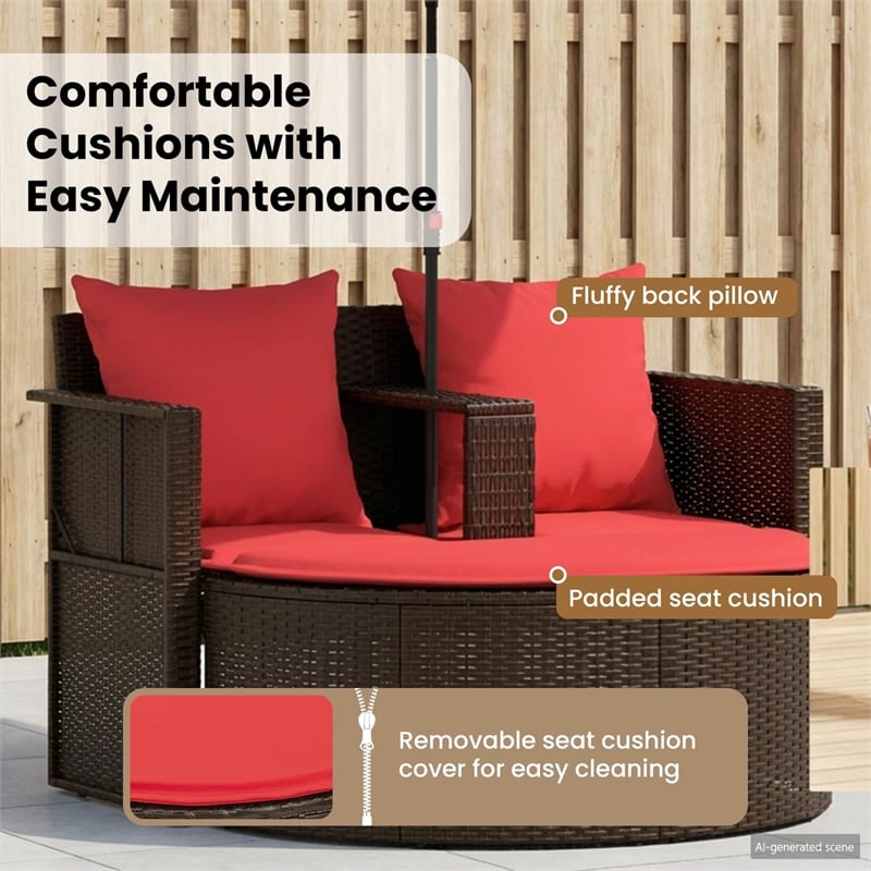 vidaXL Garden Sofa Brown and Red 66.14 x 66.14 x 70.87 in Poly Rattan