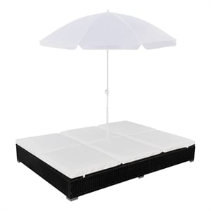 vidaXL Patio Lounge Bed with Umbrella Poly Rattan Black