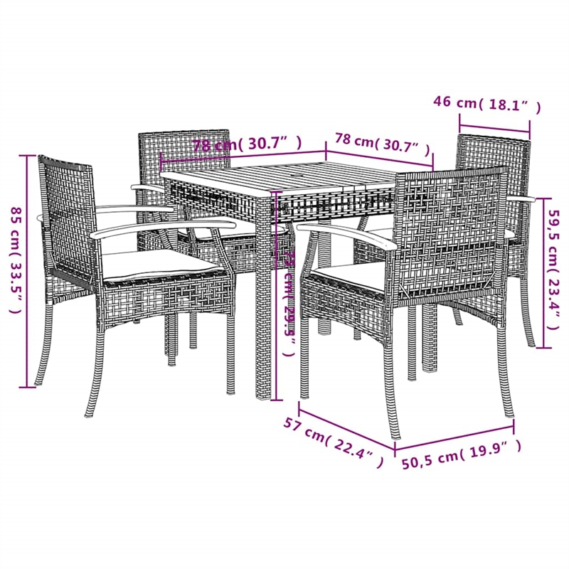 vidaXL 5 Piece Patio Dining Set with Cushions Beige Poly Rattan