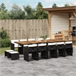 vidaXL 15 Piece Patio Dining Set with Cushions Black Poly Rattan