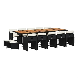 vidaXL 15 Piece Patio Dining Set with Cushions Black Poly Rattan