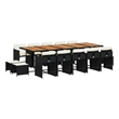 vidaXL 15 Piece Patio Dining Set with Cushions Black Poly Rattan
