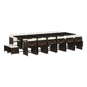 vidaXL 17 Piece Patio Dining Set with Cushions Brown Poly Rattan